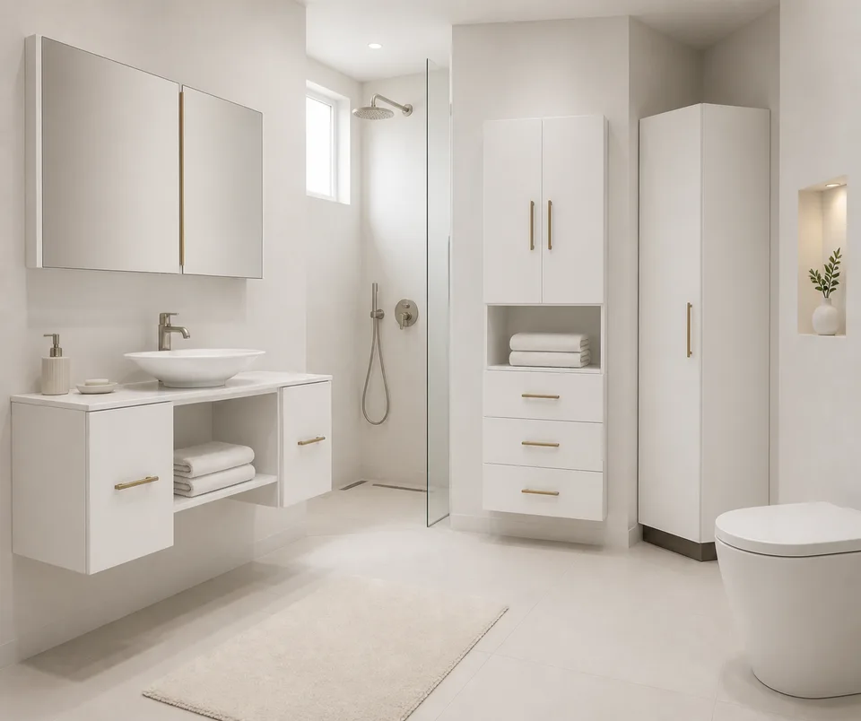 Banyo konsept görseli (3D), Beyaz Melamin paketi
